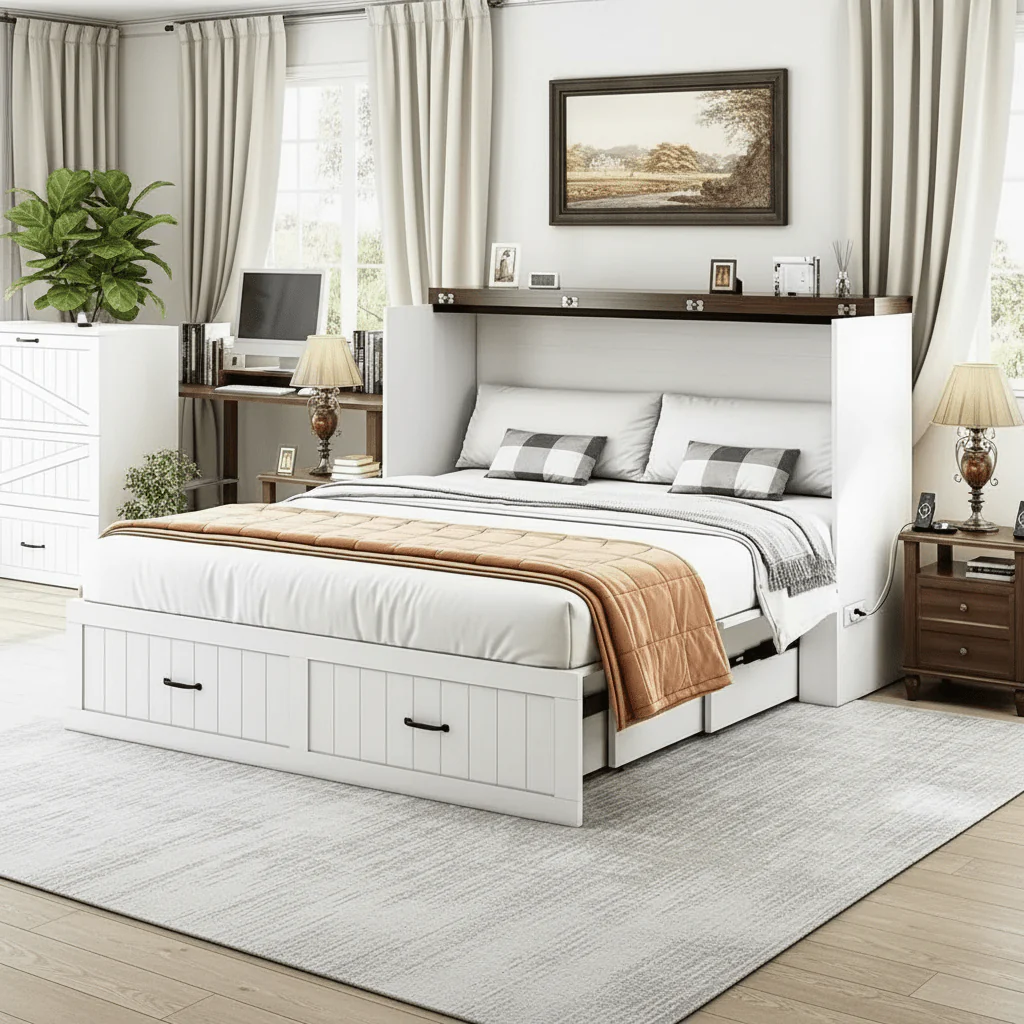 Haven Hideaway | Queen Size Storage Cabinet Murphy Bed with Charging Station - Image 3